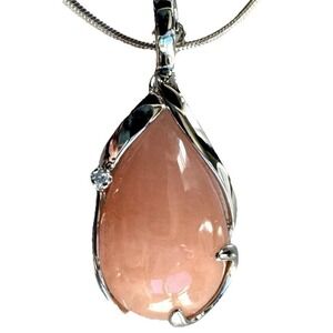 Vintage 925 Sterling Silver Pink Teardrop Cabochon Pendant Necklace